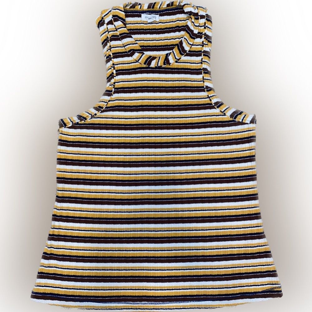 Anthropologie Pilcro Ribbed Halter Tank Yellow Brown White Stripes Women’s M